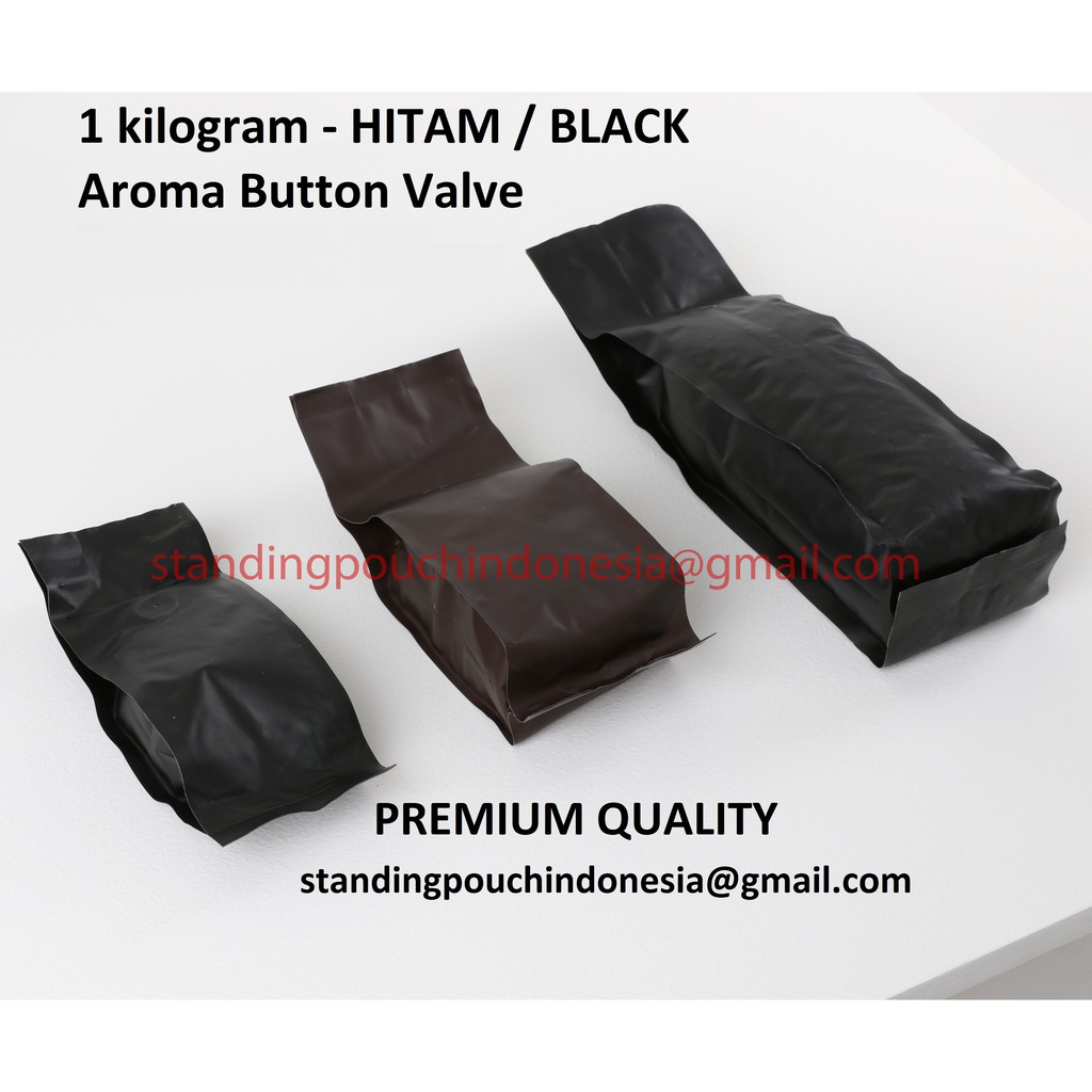 

Kemasan Kopi Gusset Quad Seal 1 kg kilogram (50PCS) (VALVE) - HITAM *PREMIUM*