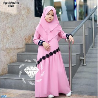 WOW Baju gamis anak katun model payung aplikasi kombi tile ...