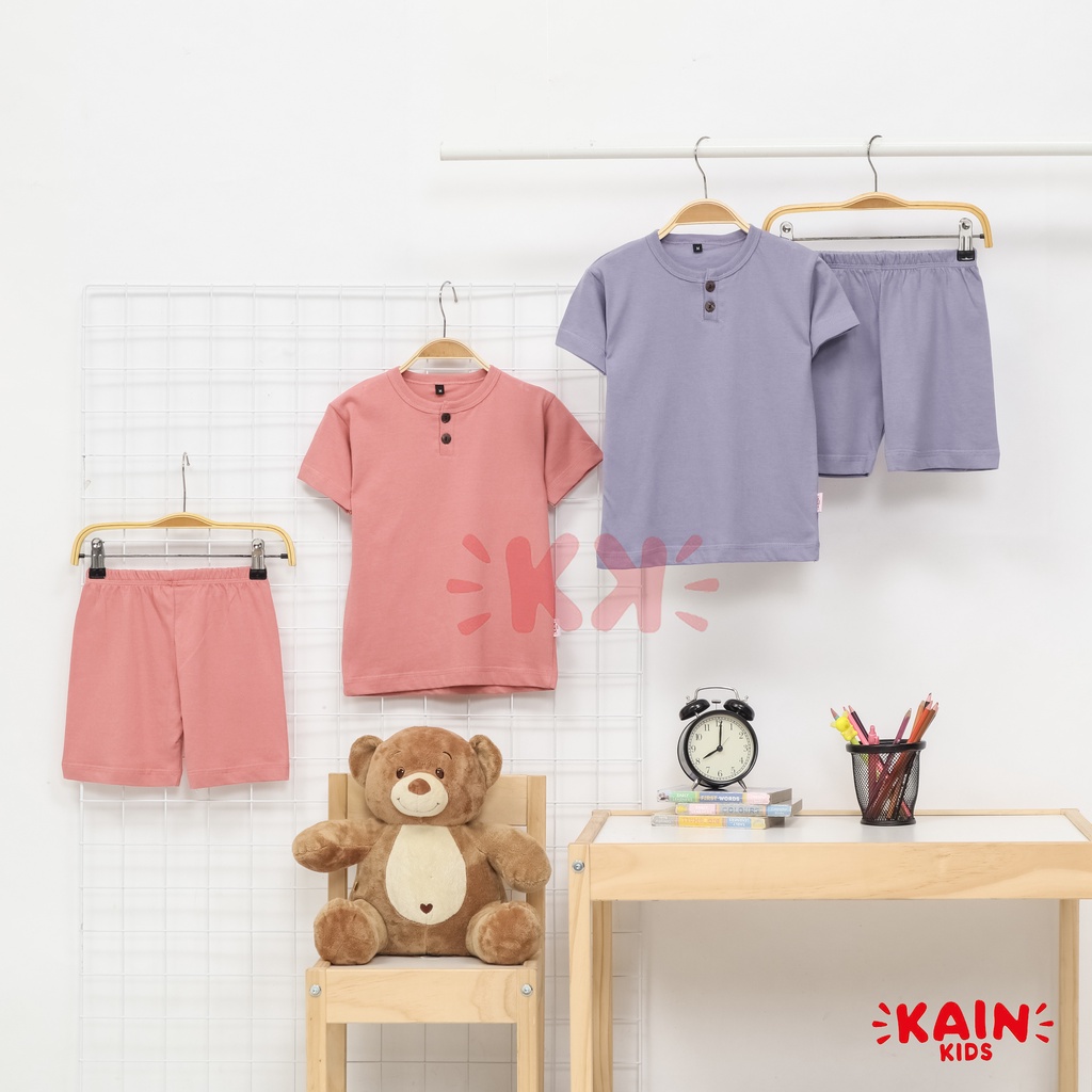 KainKids Setelan Kaos Henley Anak &amp; Celana Pendek 1-7Y | Set Henley Button Tee Short Pants PK