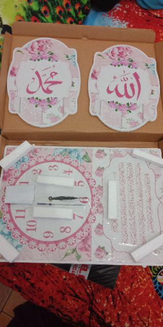 Jam Dinding 1 Set Shabby Pink Bunga