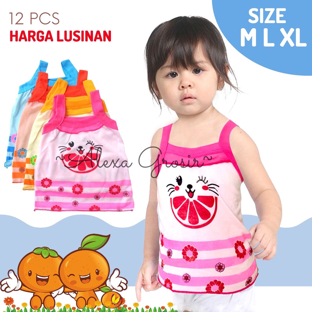 12 Pcs Kaos Dalam Anak Perempuan Motif Garis/ Singlet Anak Lusinan