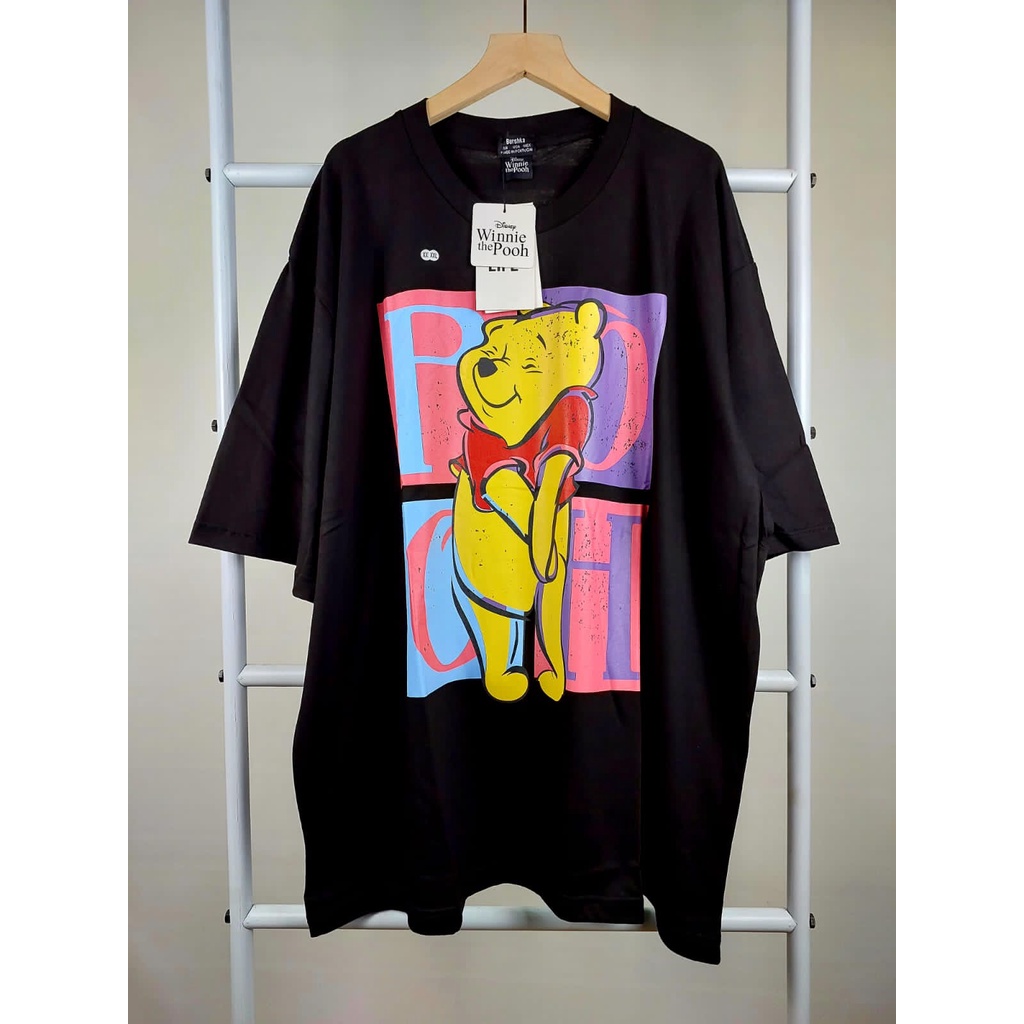 Baju disney wanita bershk* winnie the pooh hitam lengan pendek terbaru kekinian jumbo XXL XXXL XXXXL