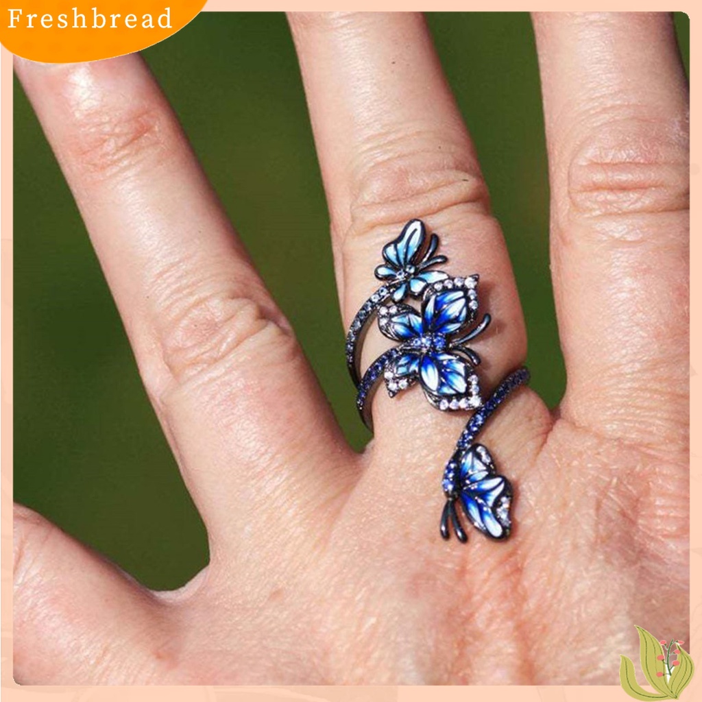 Terlaris Adjustable Ring Elegant Open-end Design Three Blue Butterflies Ring Jewelry for Party