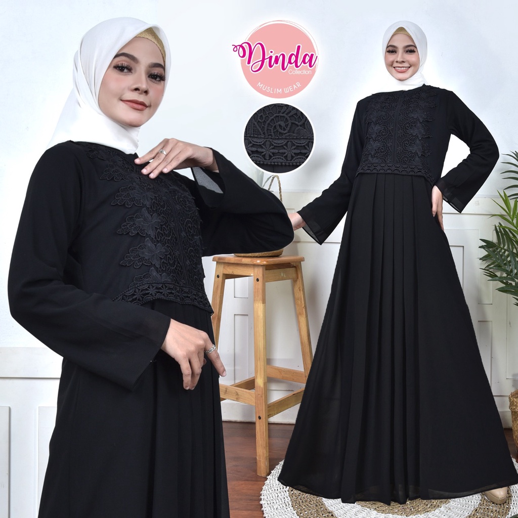 DINDA Baju Gamis Hitam Wanita /Gamis Plisket/Gamis Pesta/ Baju Gamis Lebaran/Busana Muslim/DCIL#Plis