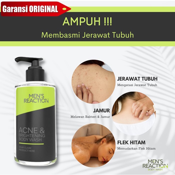 Body Wash Mens Reaction Sabun Mandi Jerawat Punggung Acne Brightening