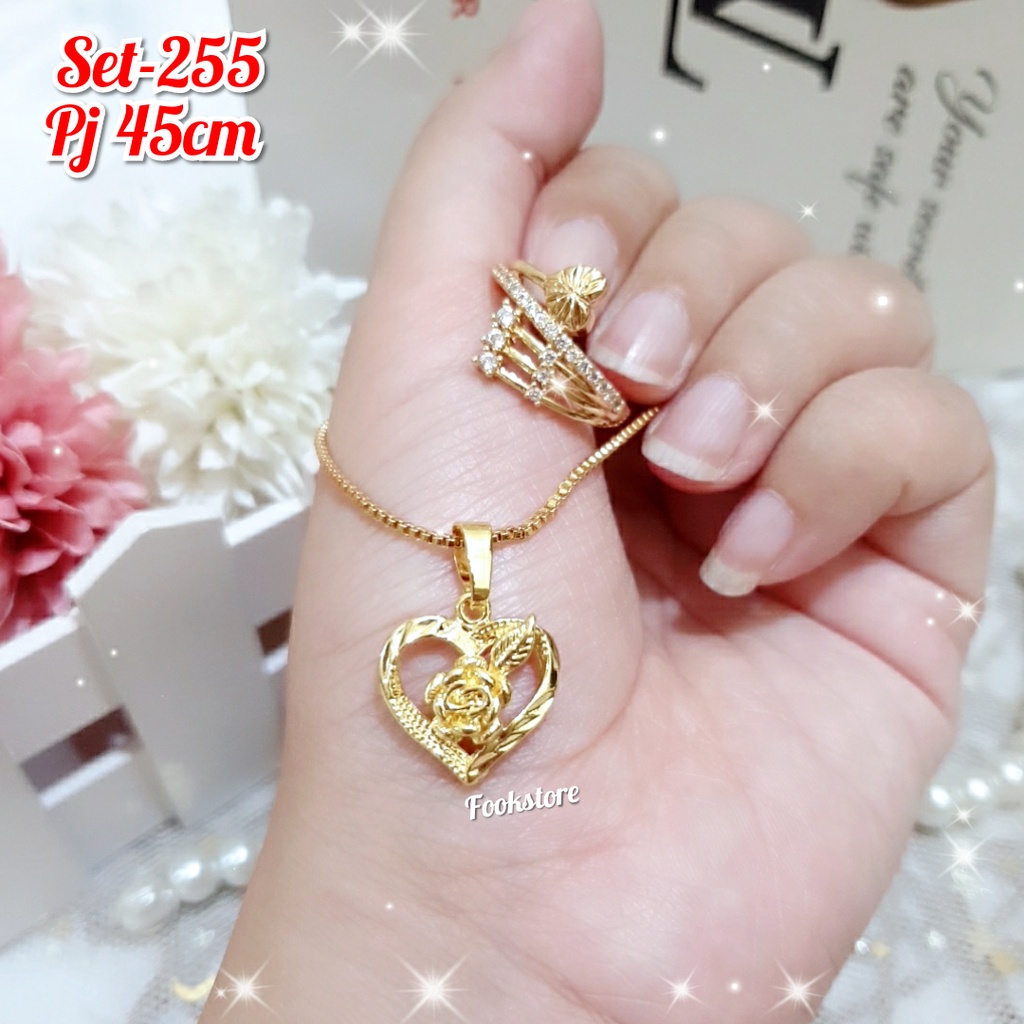 SET AKSESORIS PERHIASAN 2 IN 1 KALUNG DAN CINCIN KUALITAS PREMIUM