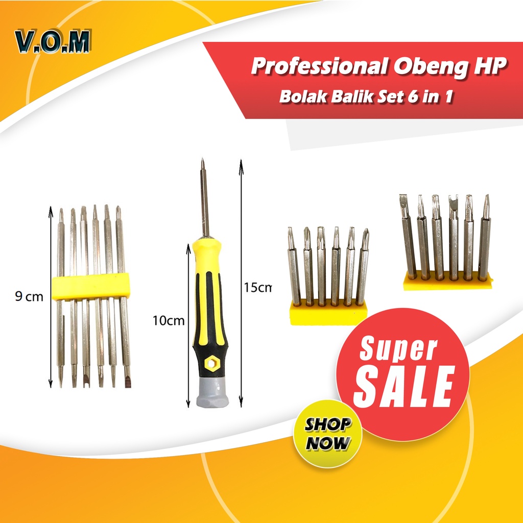 Professional Obeng HP Bolak Balik Set 6 in 1 Best Quality 0739