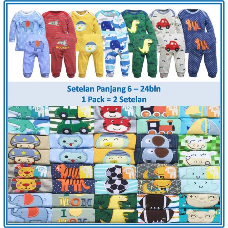 Setelan Piyama Panjang T€DM!M@¦&lt; /C@®T€® Bayi Boy/Girl BORDIR isi 2 Set 6-24bln