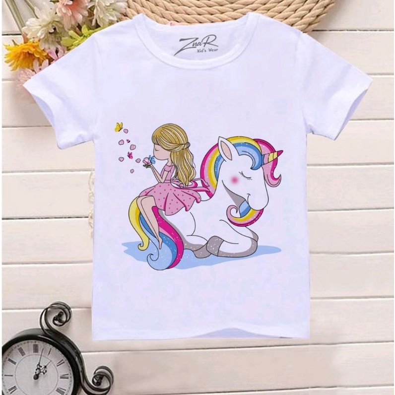Baju bayi atasan kaos bayi usia 3-9 bulan-31 Putih Unicorn