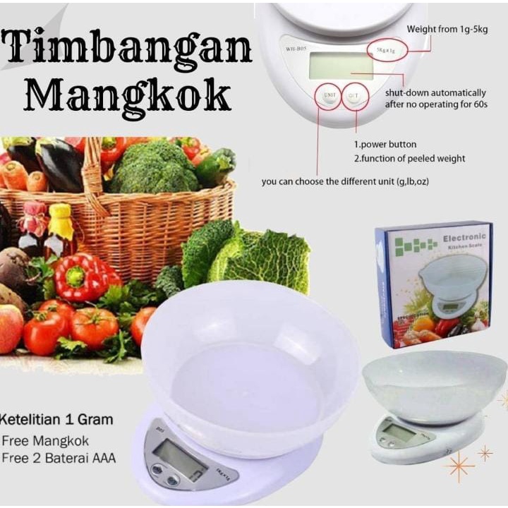 Timbangan Mangkok / Timbangan Dapur FREE Batrai / Electric Kitchen Scale