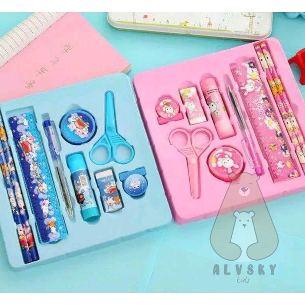 ALAT TULIS PENSIL SET ANAK 10 IN 1 KARAKTER LUCU STATIONERY SOUVENIR / ALAT TULIS SEKOLAH