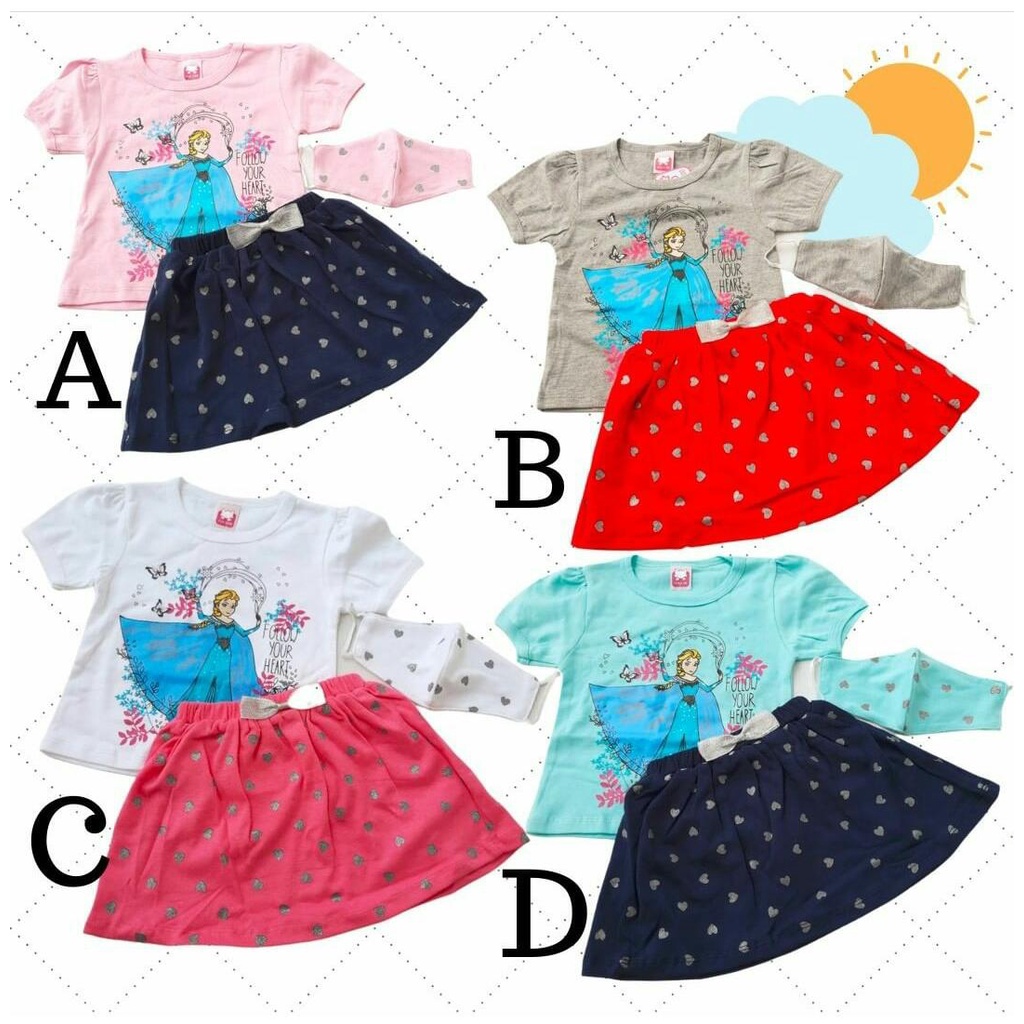Baju Bayi Perempuan Setelan Rok Bayi Masker Bayi Frozen