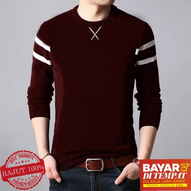 TOTOTAshop.Baju sweater fashion RAJUT CROSS X pria,Bahan 100% full rajut tebal &amp; halus.real picture