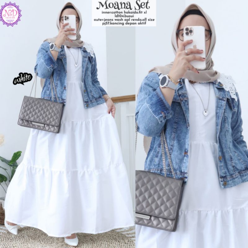 Moana Set by N&D Gamis Set Lepasan Outer Jaket Jeans