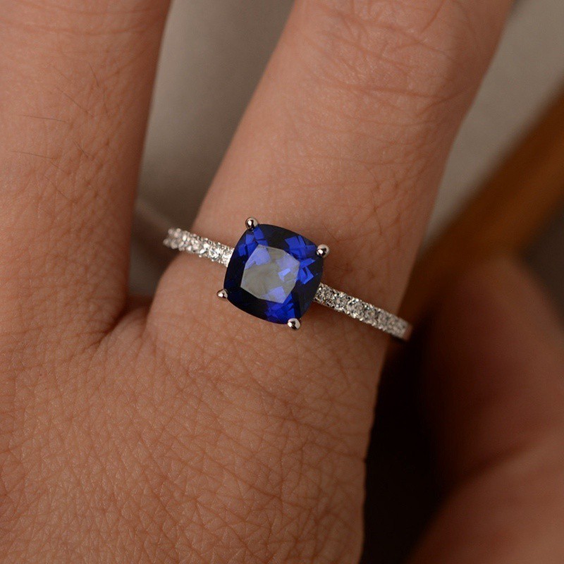 Topaz Cincin dengan Batu Permata Biru untuk Wanita