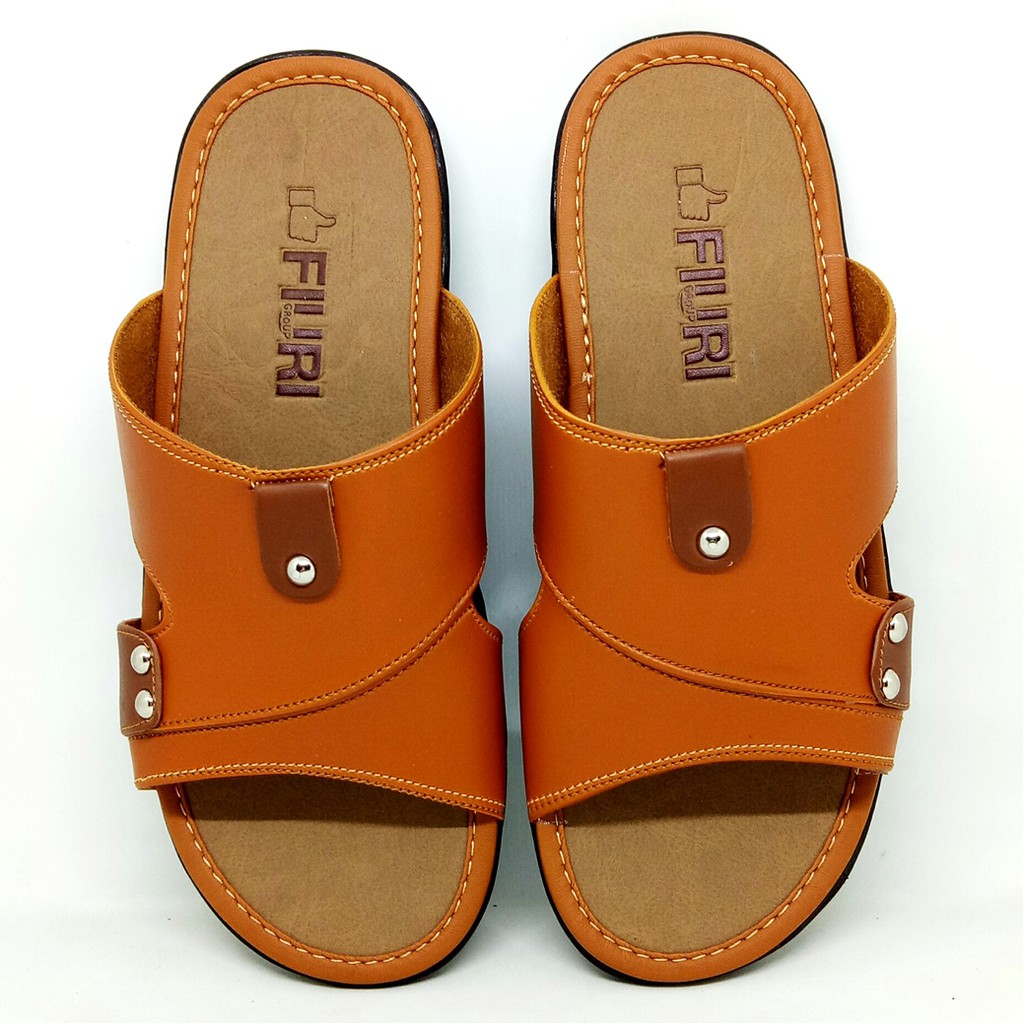 FIURI - Sandal Single Slip On Tan - Sandal Murah Pria - Sandal Casual Pria - Sandal Pria Kulit