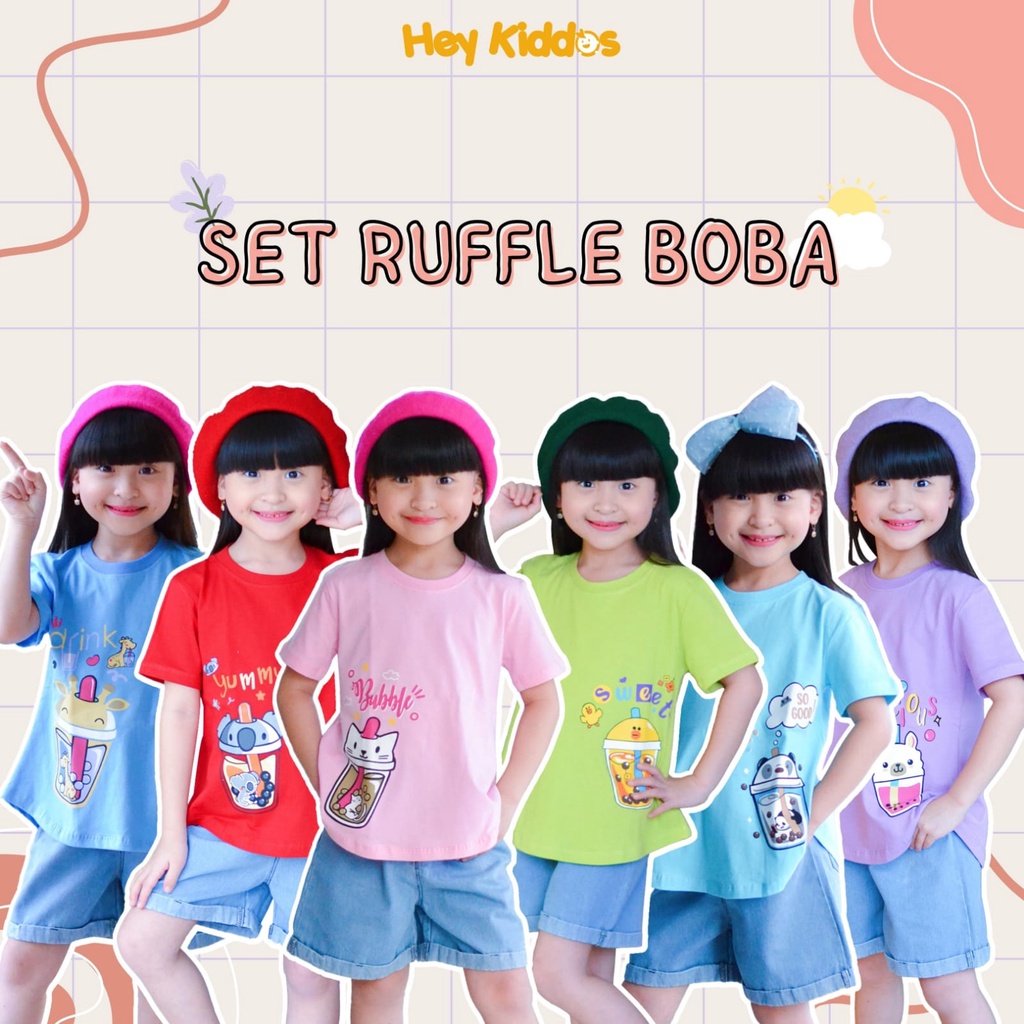 SETELAN ANAK PEREMPUAN BOBA RUFFLE USIA 2-10 TAHUN