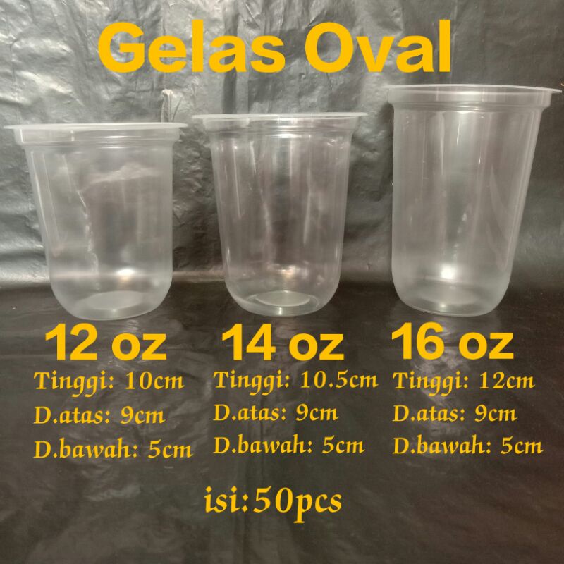 Gelas OVAL uk.12oz 14oz 16oz 7 Gram / Gelas Cup Plastik Oval (MF8)