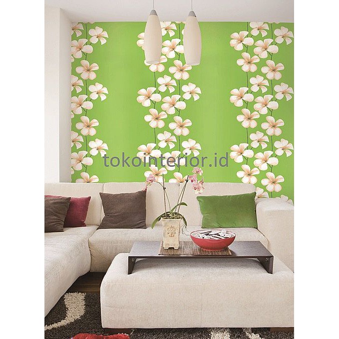 Wallpaper 3d Motif Bunga Melati Salur Hijau