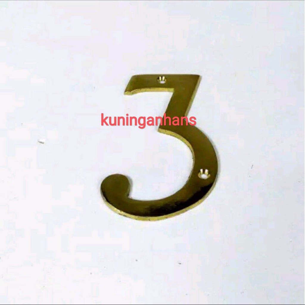angka 3 nomor rumah / nomor 3 plat kuningan nomor rumah kamar hotel / perumahan
