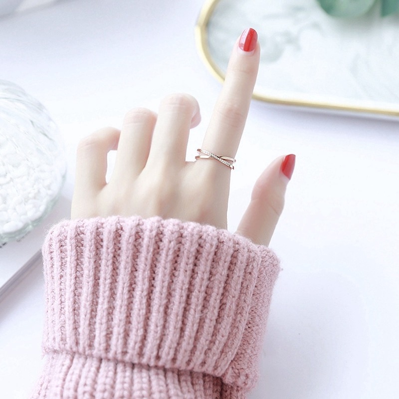 Cincin Berlian Baja Titanium Rose Gold Fashion Wanita Kristal Zirkon Rings