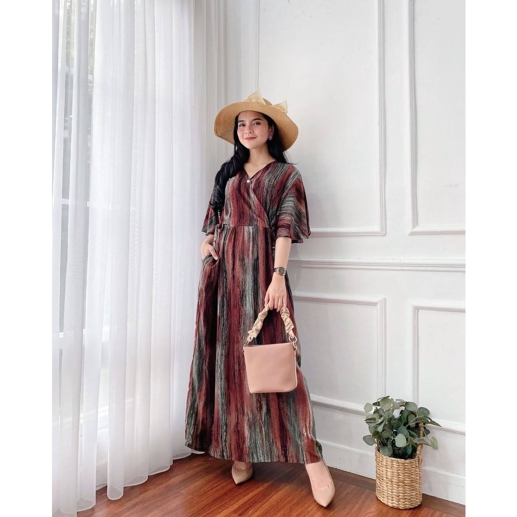 Daster Kimono Busui Tali Samping Panjang Semata Kaki / Daster Kekinian-COKLAT TUA ld 120