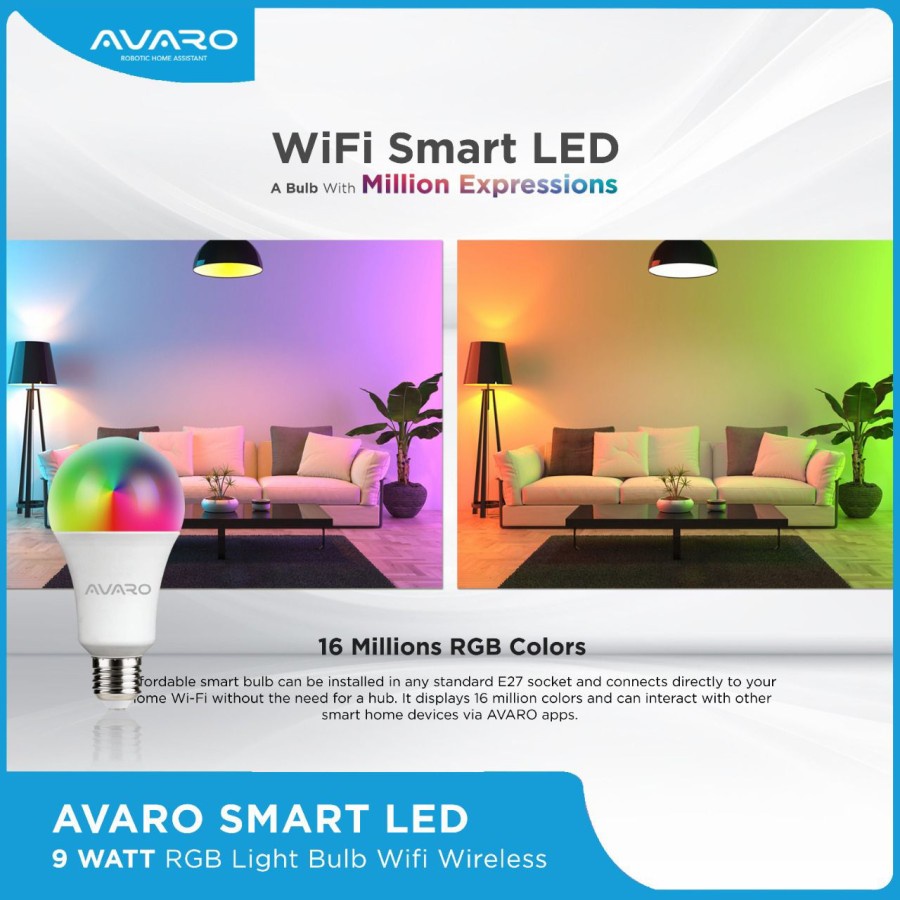 Avaro Smart LED Bulb 9W / 10W Bluetooth / 12W WiFi Lampu Bohlam RGB