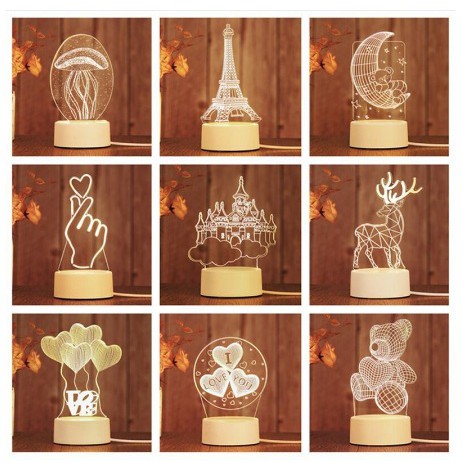 Lampu 3D LED Kaca Transparan Hiasan Pajangan Tumblr Lampu Tidur