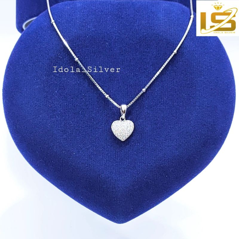 KALUNG PERAK ASLI SILVER WANITA 925 LAPIS EMAS PUTIH MODEL LIONTIN LOVE PERTAMA FULL - PERHIASAN PERAK ASLI