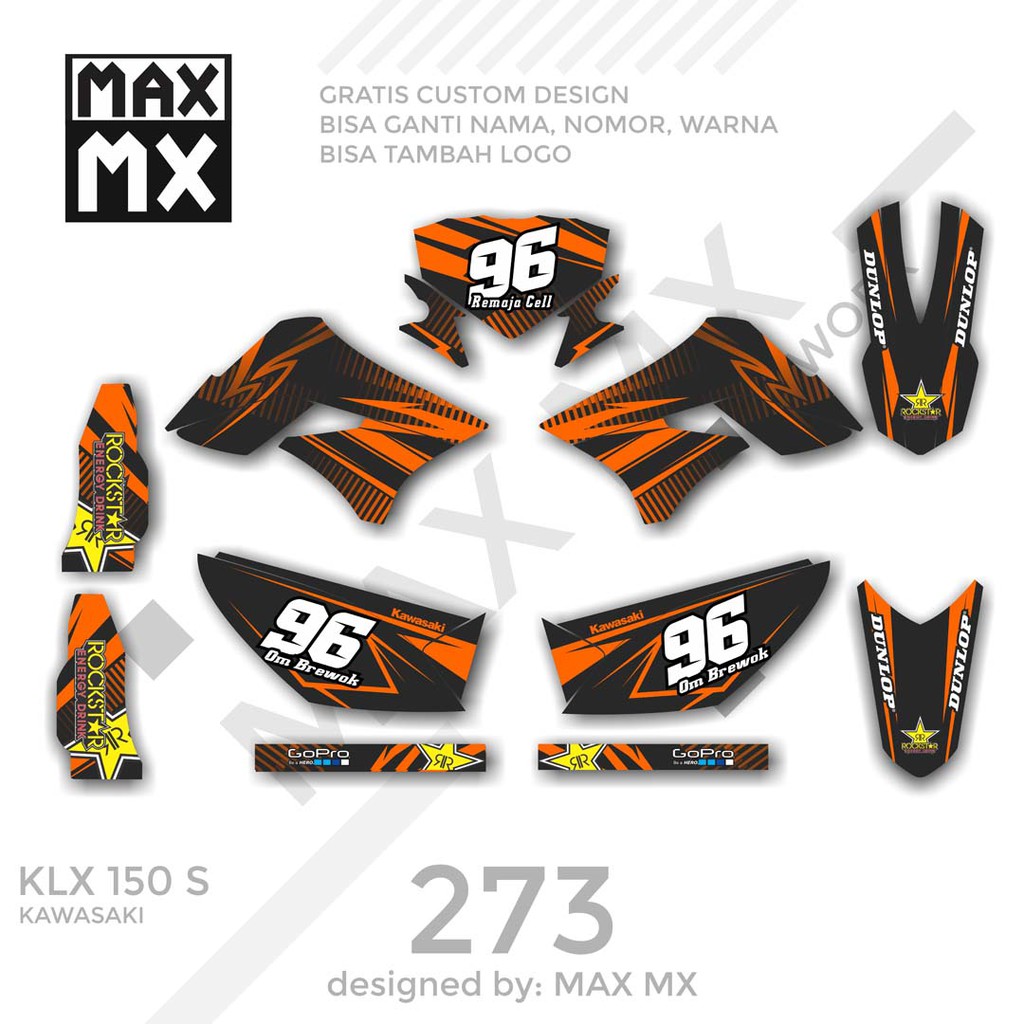 MX-01273 decal klx 150 orange hitam rockstar
