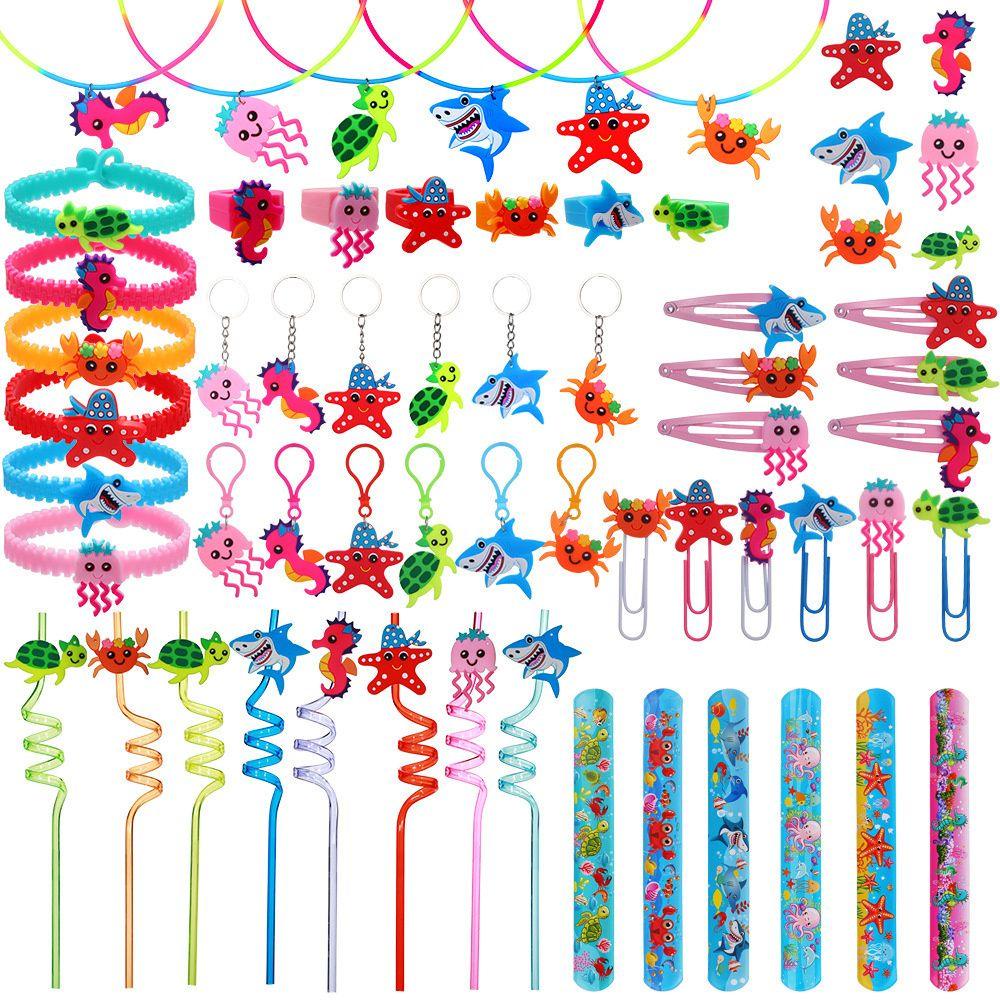 SOLIGHTER 8pcs Party Supplies Plastic Straws Birthday Ocean Animal Drinking Straws Cartoon Bending Straw Kids Gifts Party Decorations Reusable