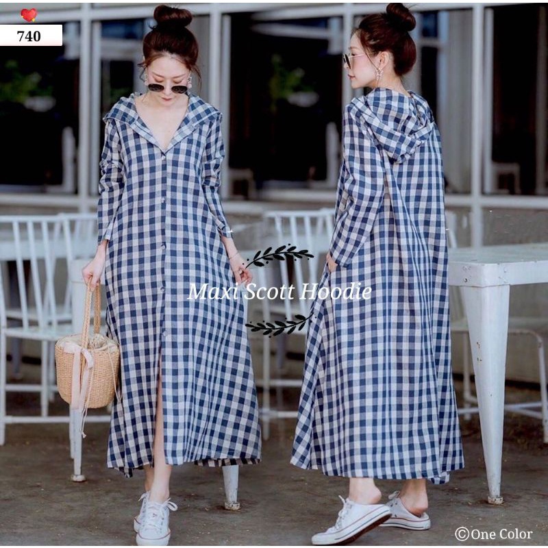 dress kotak hodie 740/ dress katun/dress wanita/hijab/maxi/gamis