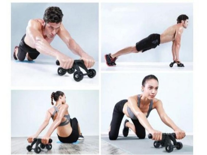 AB Wheel Roller 4 Wheel AB Roda 4 Alat bantu Gym ABS Otot Perut Lengan