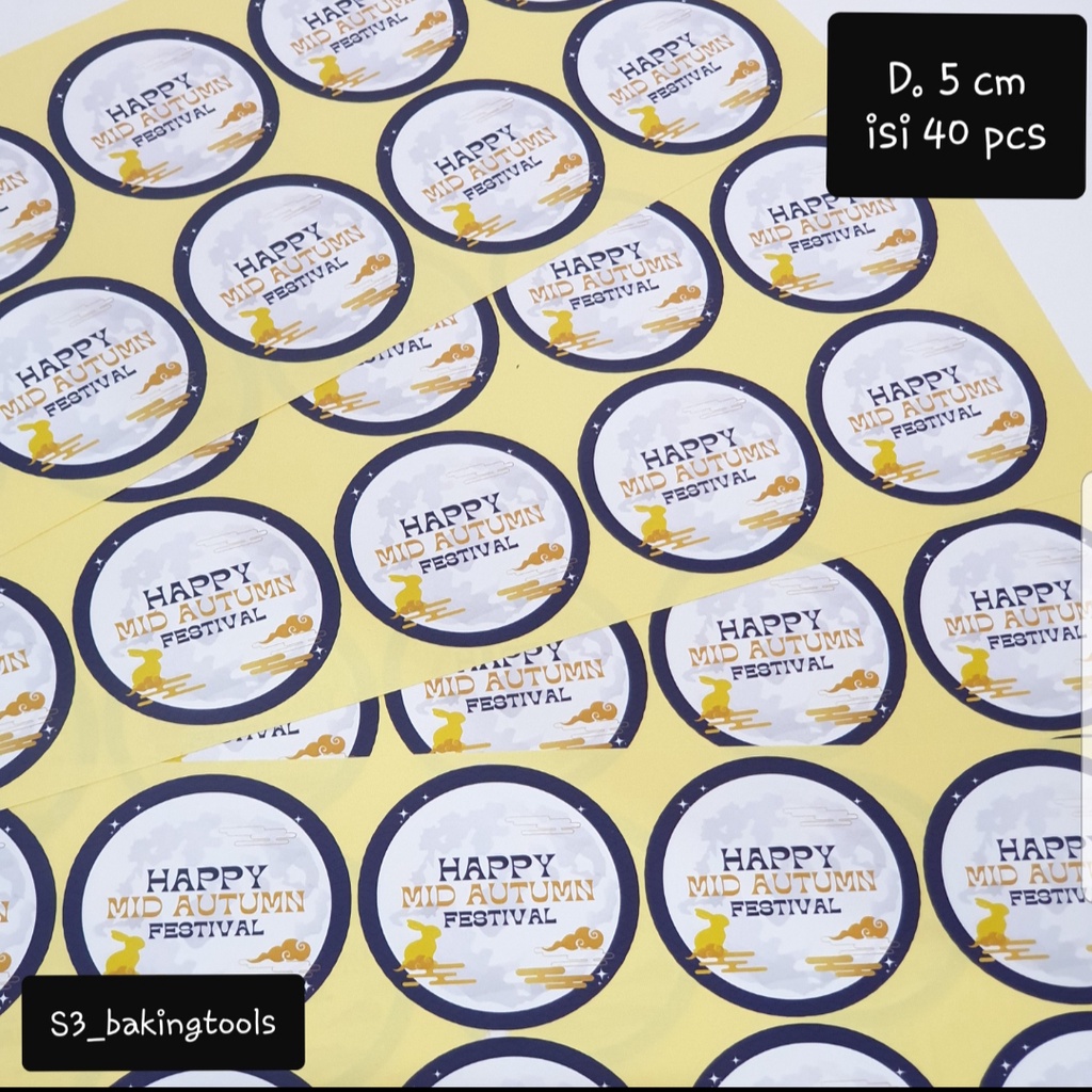 

Sticker label happy autumn festival bulat blue white isi 40 pcs