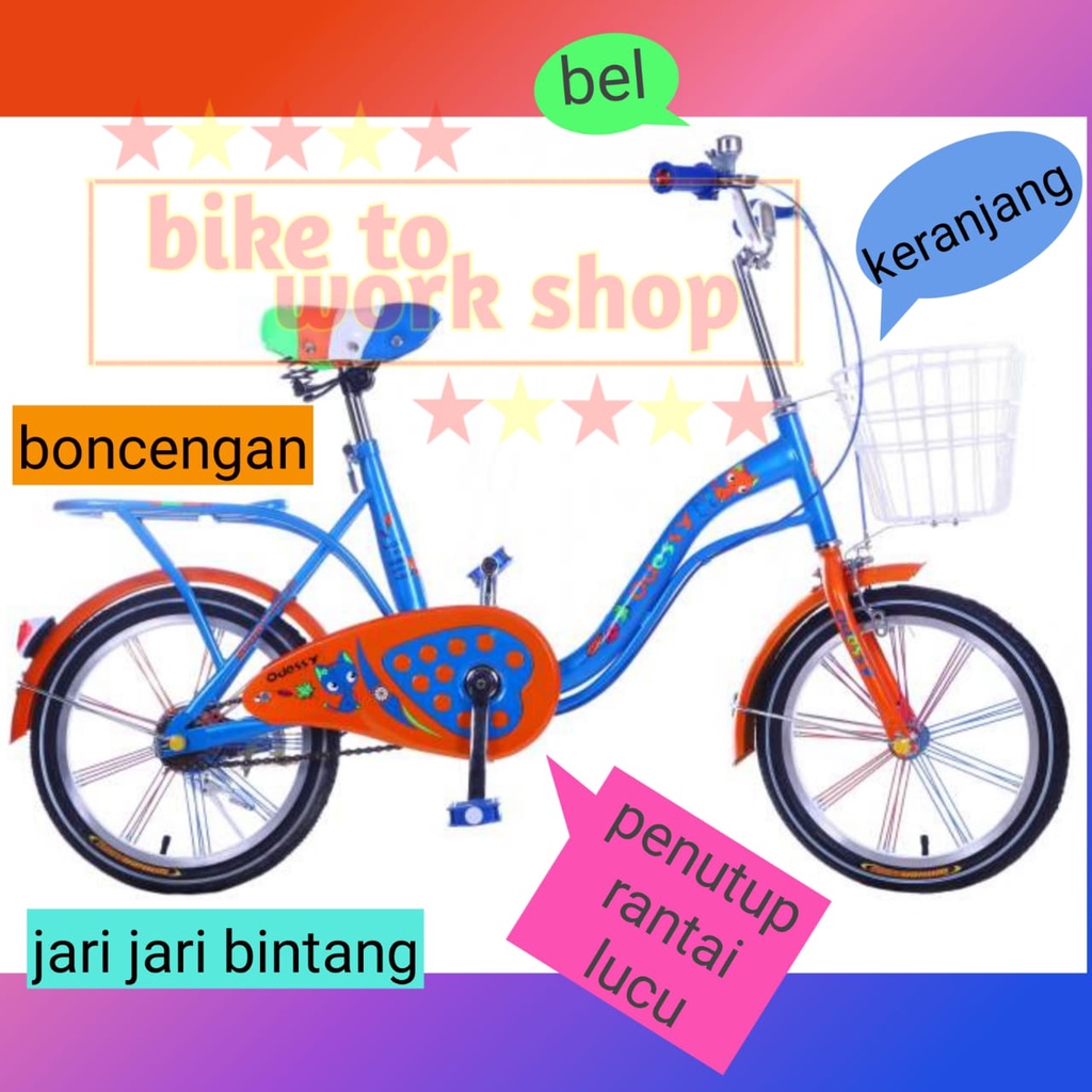 SEPEDA MINI ODESSY 16 ANAK PEREMPUAN MINION KERANJANG BONCENGAN CEWE CAT HEART
