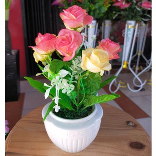Jual Rangkaian bunga artificial pot keramik shabby pajangan meja tamu ...