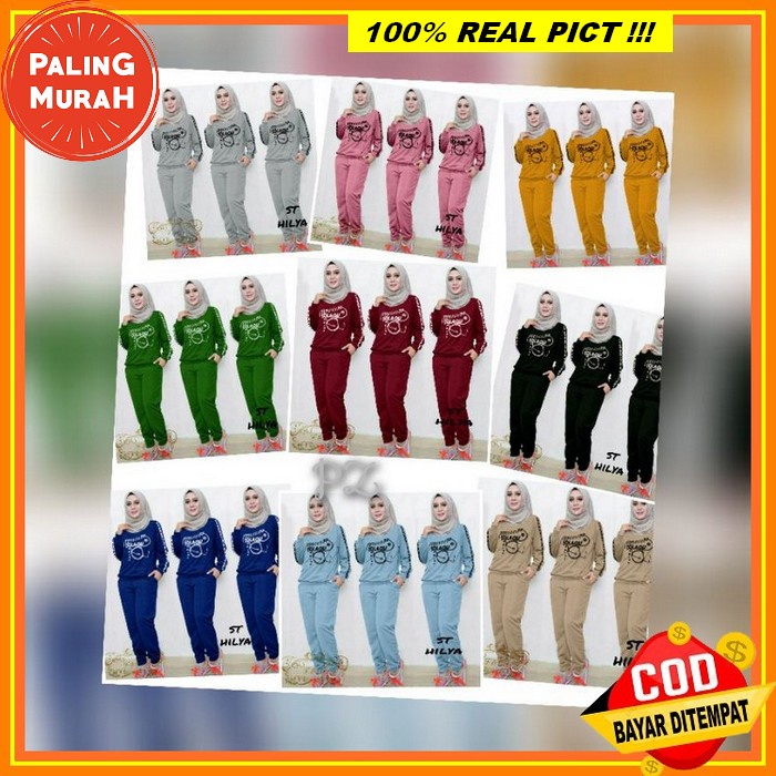 Baju Stelan Olahraga Wanita Muslim Muslimah Setelan Senam Zumba Aerobic Cewek Murah Kekinian Terbaru