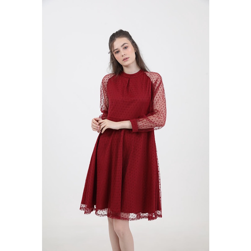 Sorabel - YF Aynoor Brukat Raglan Midi Dress Wanita Lengan Panjang