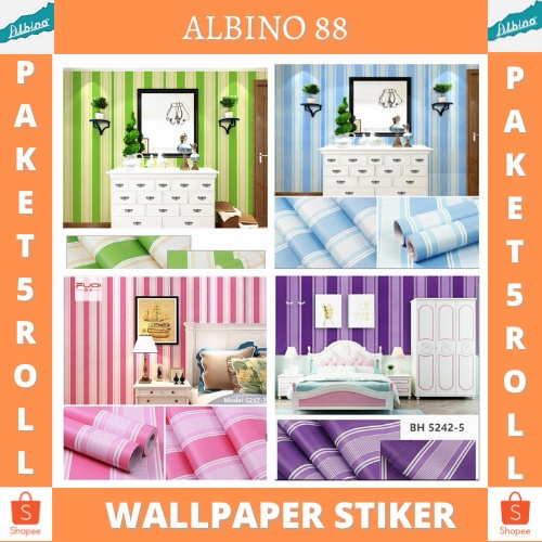 TERMURAH PAKET 5 ROLL!! WALLPAPER STICKER DINDING MOTIF SALUR PREMIUM QUALITY/ SALUR HIJAU/ SALUR BIRU/ SALUR UNGU/ SALUR PINK BEST SELLER