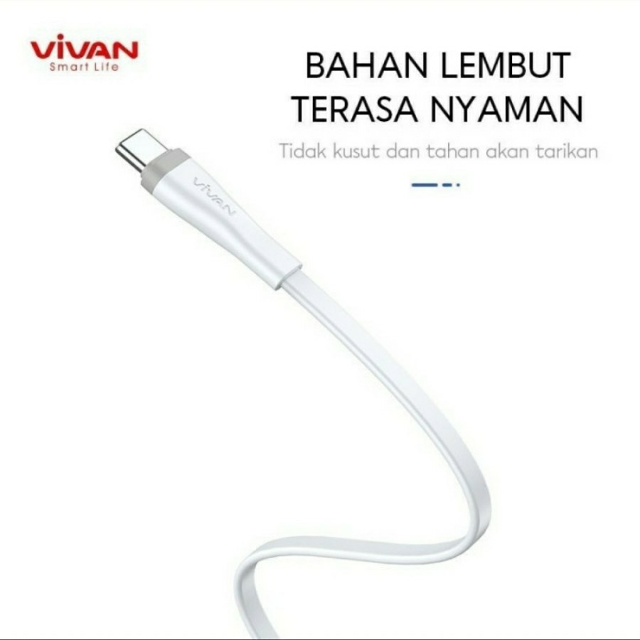 Kabel Data Charger USB Type-C VIVAN SC100S 2.4A 1M - Putih