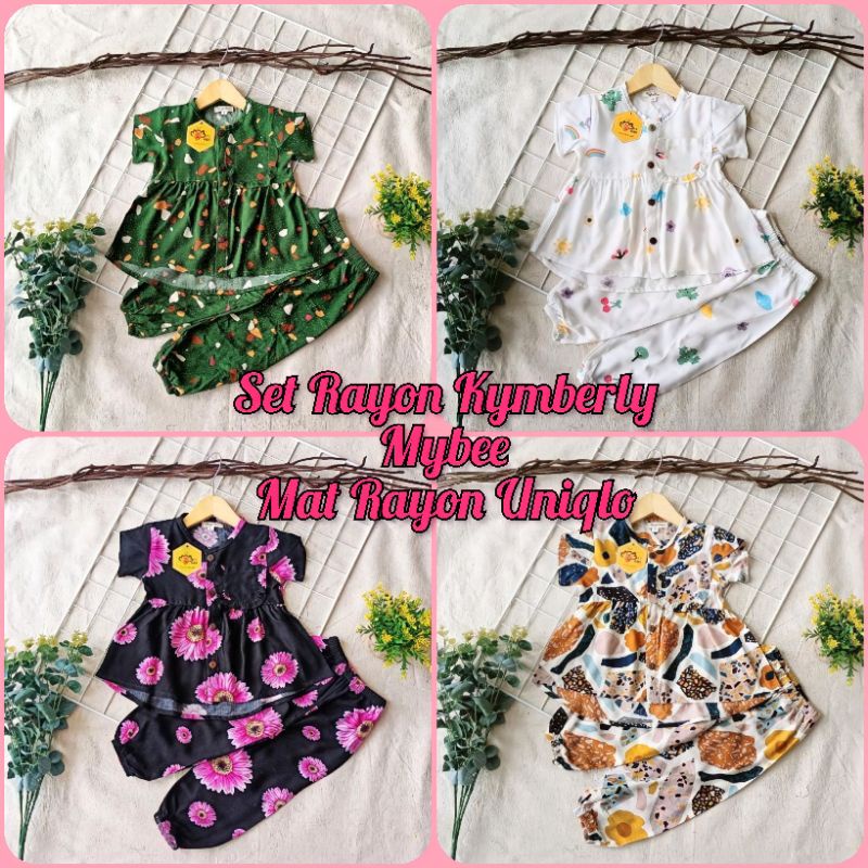 Set Setelan Rayon Anak Perempuan Cewek Lengan Pendek Mybee Kymberli Usia 1 - 4 Tahun