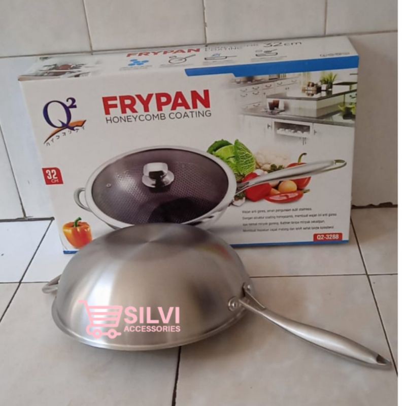 Panci Wajan Q2 3288 Goreng Anti Lengket Frypan Honeycomb Wok 32 CM