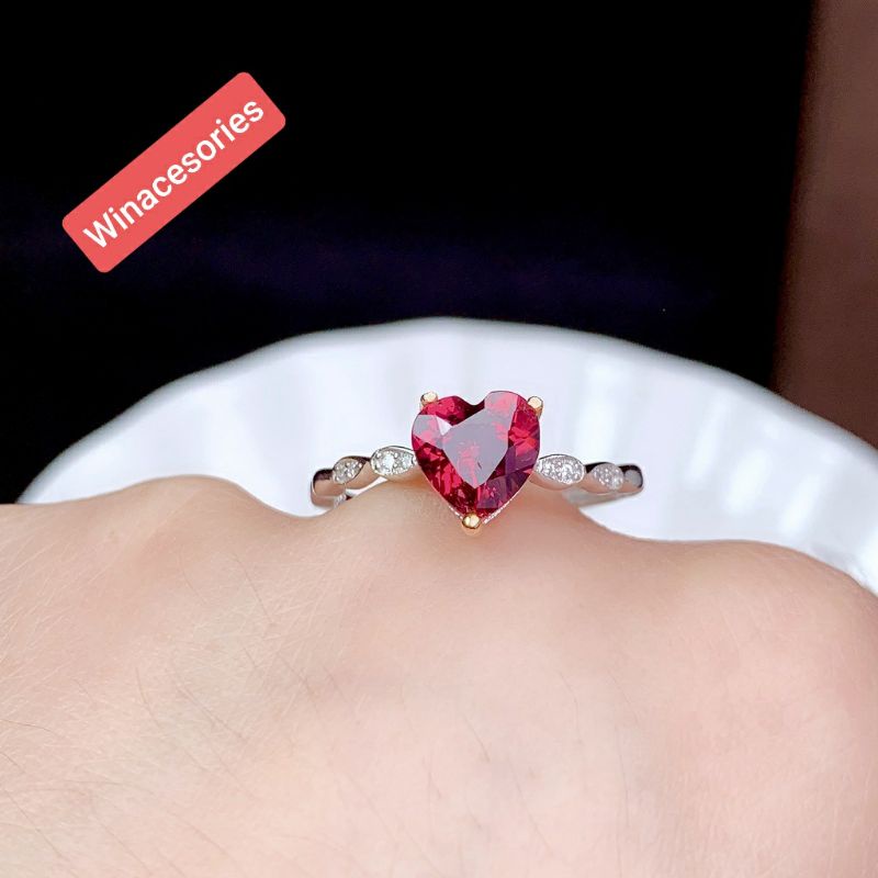 Cincin Silver berlian mata satu, batu ruby