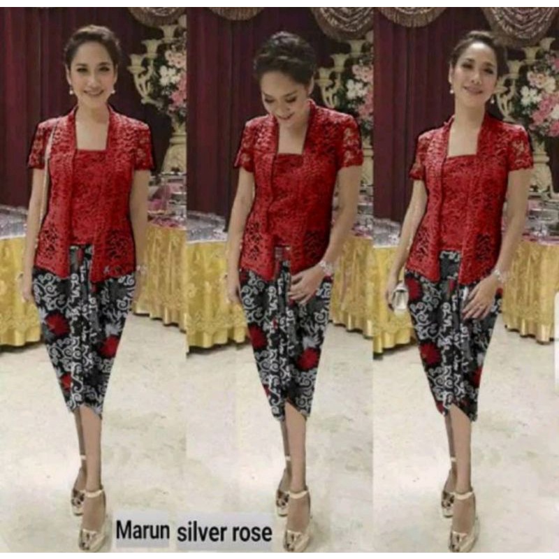 Setelan kebaya kutu baru bunga citra lestari,baju batik wanita, pakaian brokat formal resmi gereja