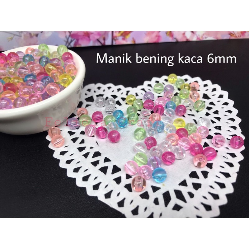 20gr [+/- 200pcs] Manik bening bulat 6mm mix