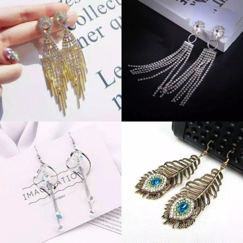 Anting juntai cantik dan mewah model crystal juntai