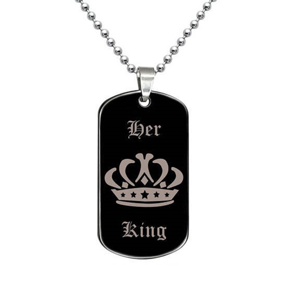 Hu Hu Hu Hu Hu Alat Bantu Pasang Kacamata♡ Kalung Rantai Liontin Dog Tag Motif Tulisan Her King His Queen Untuk Pasanganpriawanita