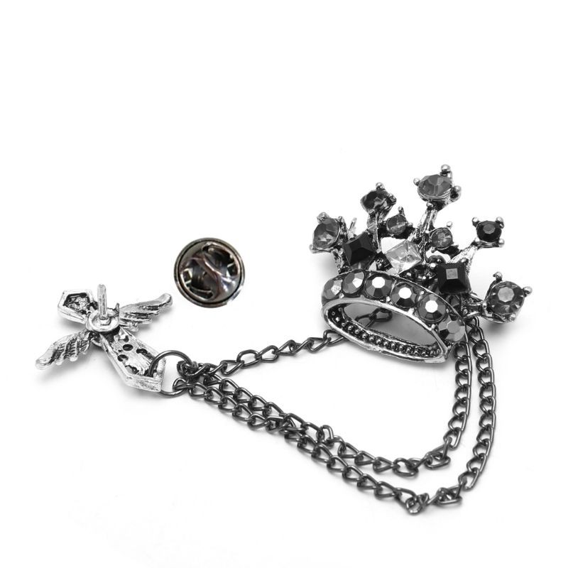 Moonlight&quot; Groom Men's Jewelry Badge Rhinestones Crown Cross Luxury Chain Tassel Brooch Pin