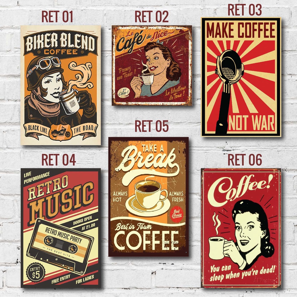 Poster retro papan mdf tema kopi, coffee