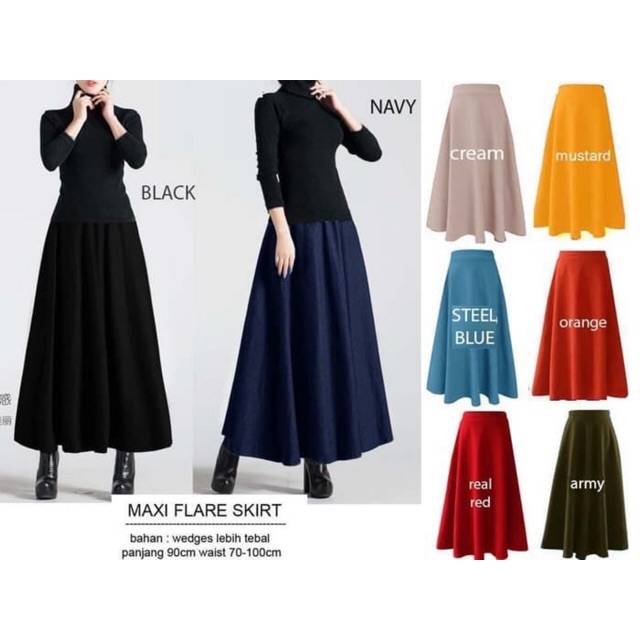 Rok panjang rok maxi maxi flare skirt wedges rok hijabers